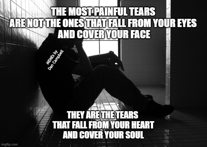Sorrow | THE MOST PAINFUL TEARS 
ARE NOT THE ONES THAT FALL FROM YOUR EYES 
AND COVER YOUR FACE; MEMEs by Dan Campbell; THEY ARE THE TEARS 
THAT FALL FROM YOUR HEART
AND COVER YOUR SOUL | image tagged in sorrow | made w/ Imgflip meme maker