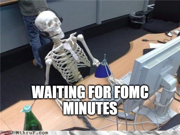 Waiting skeleton | WAITING FOR FOMC
MINUTES | image tagged in waiting skeleton | made w/ Imgflip meme maker