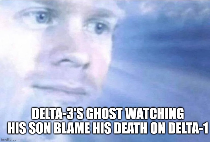 Haha fleet go boom | DELTA-3'S GHOST WATCHING HIS SON BLAME HIS DEATH ON DELTA-1 | image tagged in blinking white guy sun | made w/ Imgflip meme maker