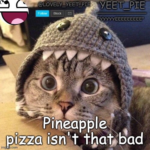 Yeet_Pie | Pineapple pizza isn't that bad | image tagged in yeet_pie | made w/ Imgflip meme maker