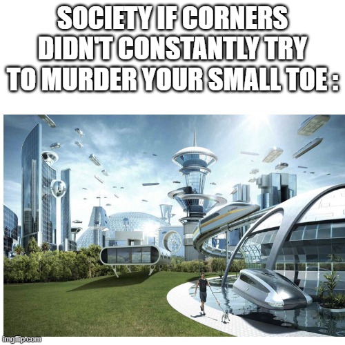 Why must corners be this way | SOCIETY IF CORNERS DIDN'T CONSTANTLY TRY TO MURDER YOUR SMALL TOE : | image tagged in pain,society if | made w/ Imgflip meme maker