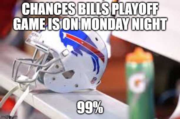 CHANCES BILLS PLAYOFF GAME IS ON MONDAY NIGHT; 99% | made w/ Imgflip meme maker