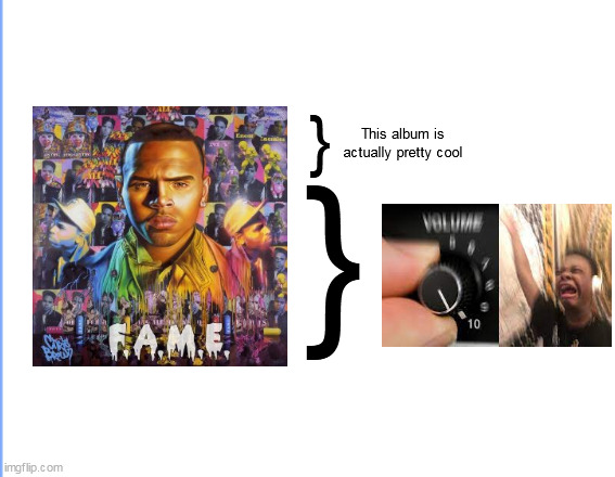 F.A.M.E. is the best Chris Brown album | }; This album is actually pretty cool; } | image tagged in white,memes,chris brown,music,turn up the volume | made w/ Imgflip meme maker