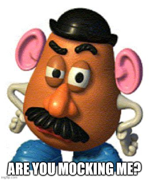 Mr Potato Head | ARE YOU MOCKING ME? | image tagged in mr potato head | made w/ Imgflip meme maker