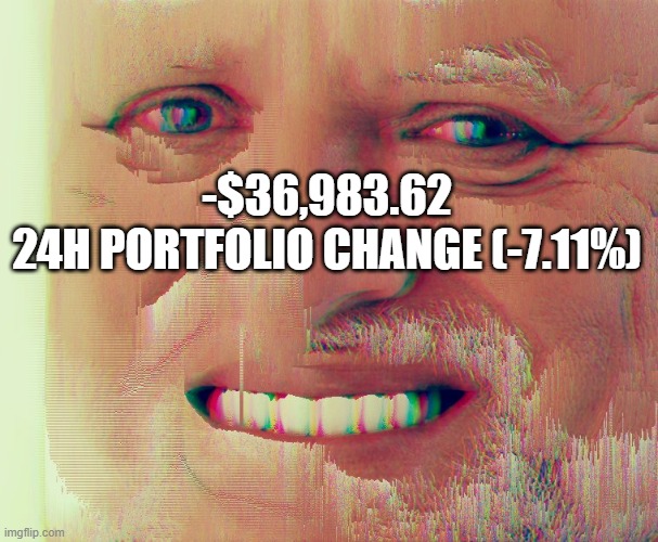 -$36,983.62
24H PORTFOLIO CHANGE (-7.11%) | made w/ Imgflip meme maker