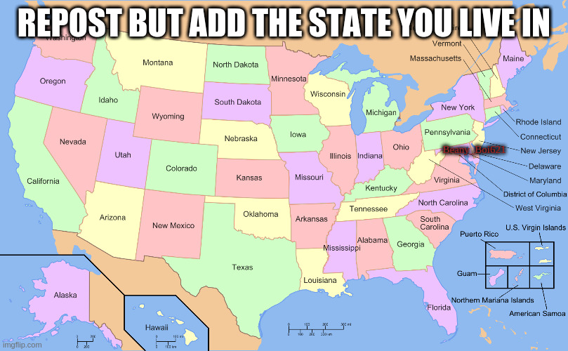 REPOST BUT ADD THE STATE YOU LIVE IN; Beany_Boi621 | made w/ Imgflip meme maker