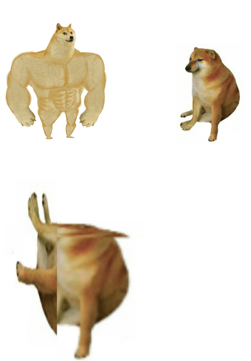 Buff Doge vs Cheems vs Leg Doge Blank Meme Template