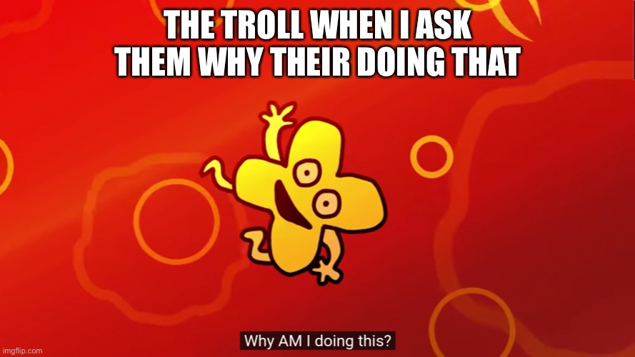 Why did i make this lmao | THE TROLL WHEN I ASK THEM WHY THEIR DOING THAT | image tagged in why am i doing this x bfb | made w/ Imgflip meme maker