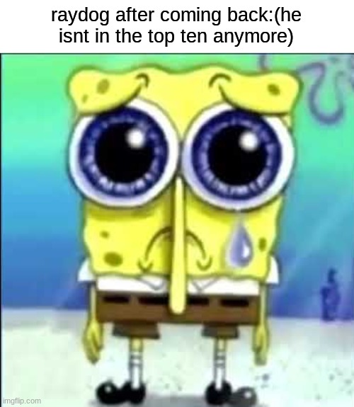 ass | raydog after coming back:(he isnt in the top ten anymore) | image tagged in sad spongebob | made w/ Imgflip meme maker
