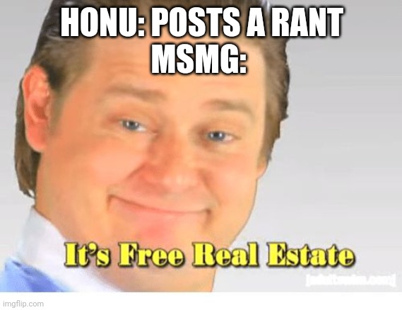 It's Free Real Estate | HONU: POSTS A RANT
MSMG: | image tagged in it's free real estate | made w/ Imgflip meme maker