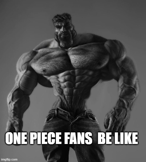GigaChad | ONE PIECE FANS  BE LIKE | image tagged in gigachad | made w/ Imgflip meme maker