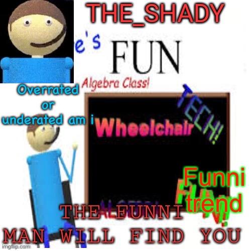 Shady’s dave temp | Overrated or underated am i; Funni trend | image tagged in shady s dave temp | made w/ Imgflip meme maker