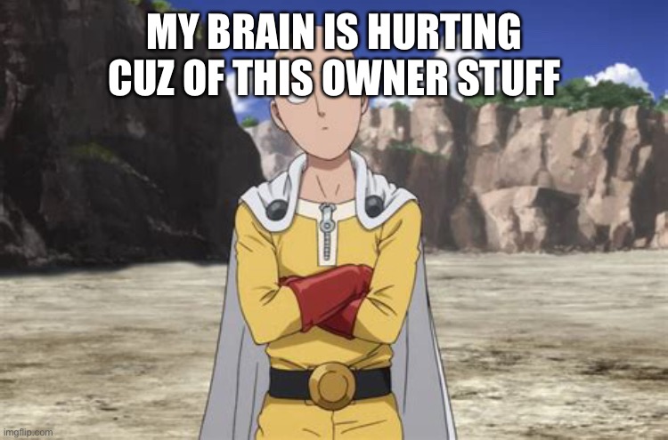 ;-; | MY BRAIN IS HURTING CUZ OF THIS OWNER STUFF | image tagged in one punch man | made w/ Imgflip meme maker