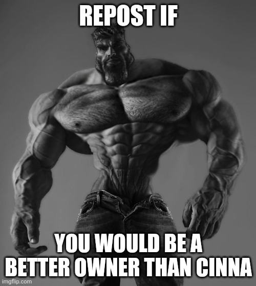 (Yeah you would | REPOST IF; YOU WOULD BE A BETTER OWNER THAN CINNA | image tagged in gigachad | made w/ Imgflip meme maker