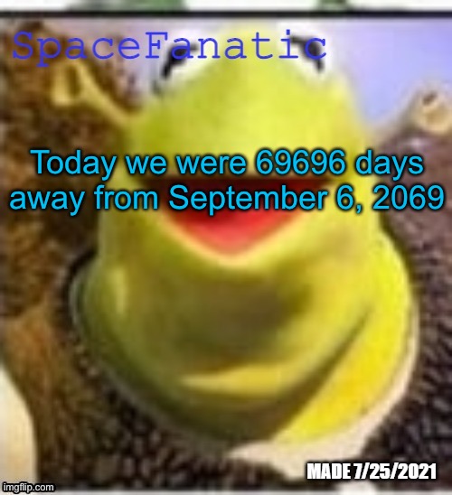 Ye Olde Announcements | Today we were 69696 days away from September 6, 2069 | image tagged in spacefanatic announcement temp | made w/ Imgflip meme maker