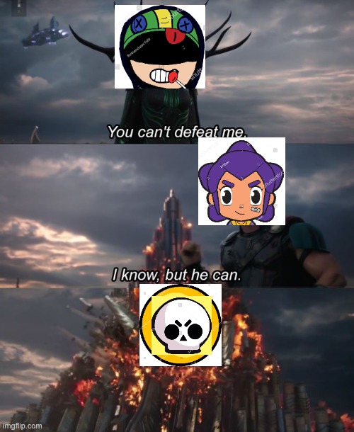 leon vs shelly | image tagged in you can't defeat me | made w/ Imgflip meme maker