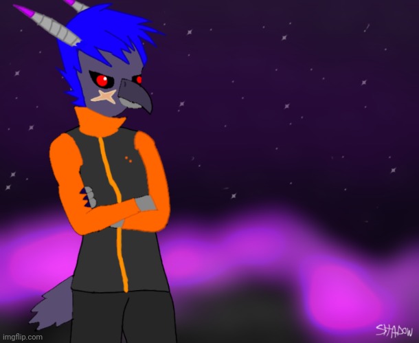 My feathersona Shadow, in Tangerine's hoodie. I'll draw Tangerine later. | made w/ Imgflip meme maker