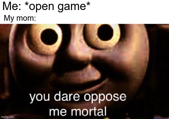 We were they just are again a game | Me: *open game*; My mom: | image tagged in you dare oppose me mortal,memes | made w/ Imgflip meme maker