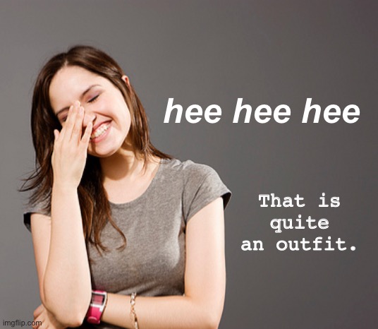 hee hee hee That is quite an outfit. | made w/ Imgflip meme maker