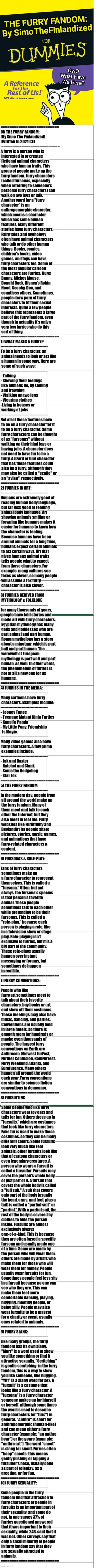 Finally, A Comprehensive Furry-Fandom Initiation How-To Guide - Made By Yours Truly | image tagged in for dummies book,the furry fandom | made w/ Imgflip meme maker