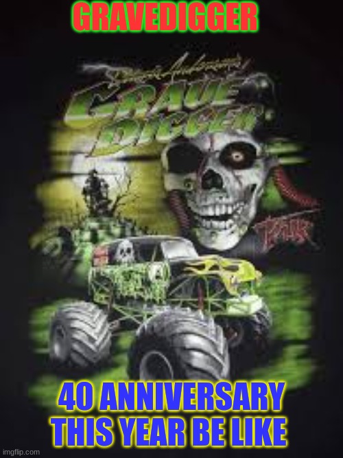Grave digger This YEAR IN 2022 | GRAVEDIGGER; 40 ANNIVERSARY THIS YEAR BE LIKE | image tagged in grave,grave digger,graveyard | made w/ Imgflip meme maker
