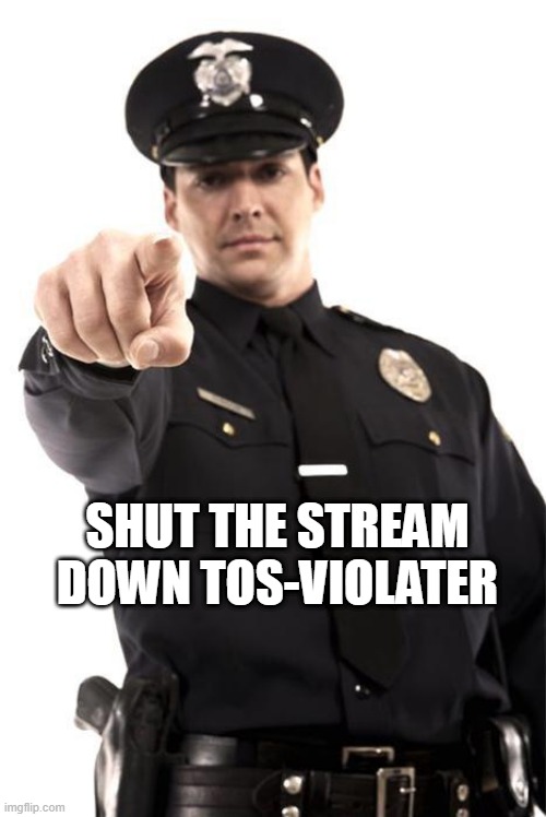Police | SHUT THE STREAM DOWN TOS-VIOLATER | image tagged in police | made w/ Imgflip meme maker