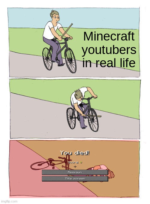 Bike Fall | Minecraft youtubers in real life | image tagged in memes,bike fall | made w/ Imgflip meme maker