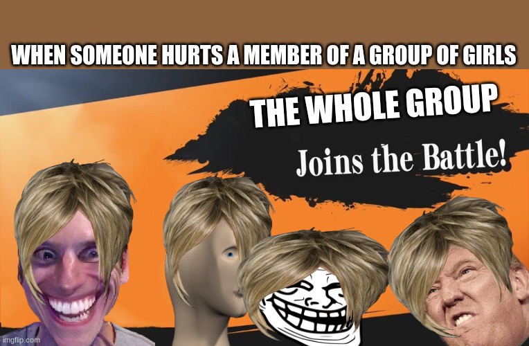 Smash Bros. | WHEN SOMEONE HURTS A MEMBER OF A GROUP OF GIRLS; THE WHOLE GROUP | image tagged in smash bros | made w/ Imgflip meme maker