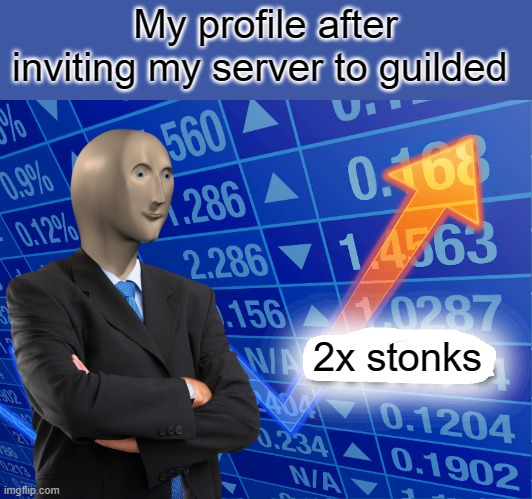 Guilded is better | My profile after inviting my server to guilded; 2x stonks | image tagged in empty stonks | made w/ Imgflip meme maker