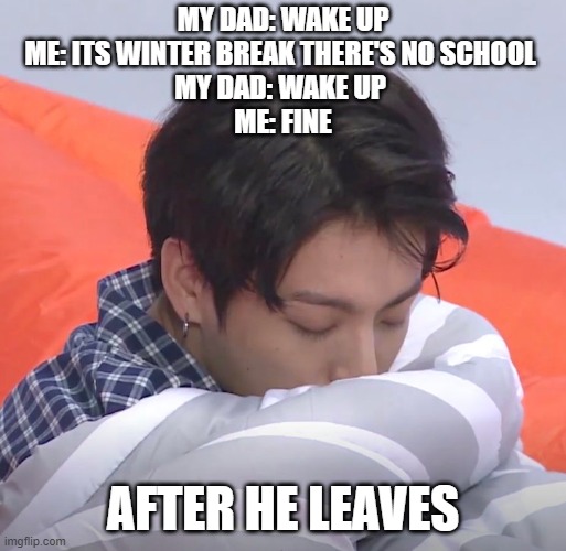 online class | MY DAD: WAKE UP
ME: ITS WINTER BREAK THERE'S NO SCHOOL 
MY DAD: WAKE UP 
ME: FINE; AFTER HE LEAVES | image tagged in online class | made w/ Imgflip meme maker