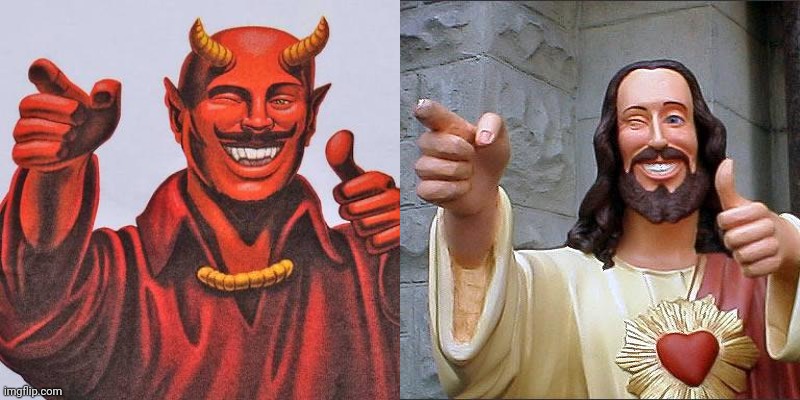 image tagged in buddy satan,memes,buddy christ | made w/ Imgflip meme maker