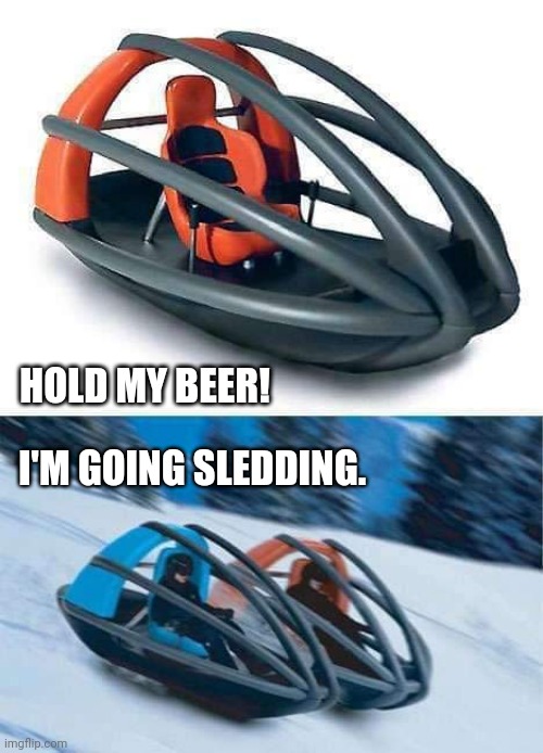 Sled | I'M GOING SLEDDING. HOLD MY BEER! | image tagged in sledding | made w/ Imgflip meme maker