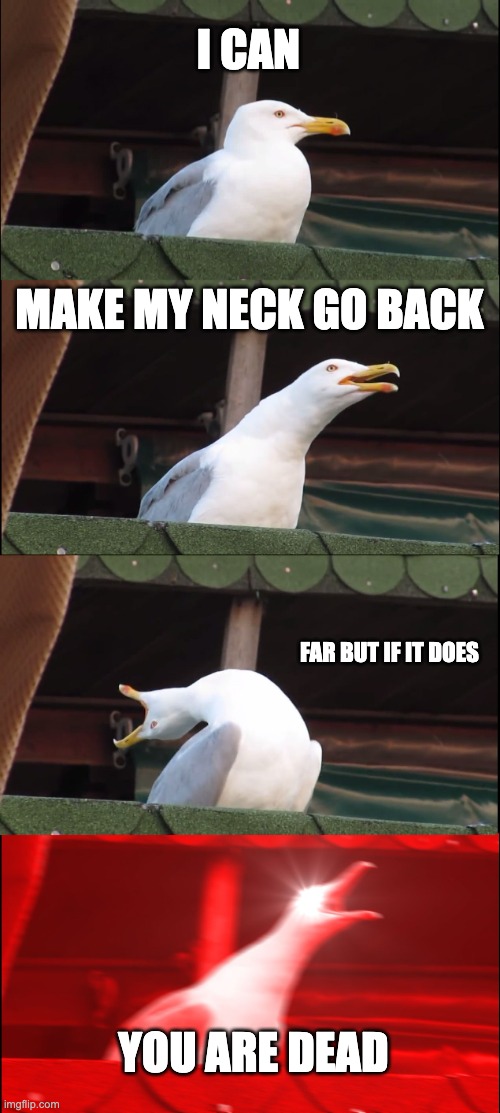 Inhaling Seagull | I CAN; MAKE MY NECK GO BACK; FAR BUT IF IT DOES; YOU ARE DEAD | image tagged in memes,inhaling seagull | made w/ Imgflip meme maker