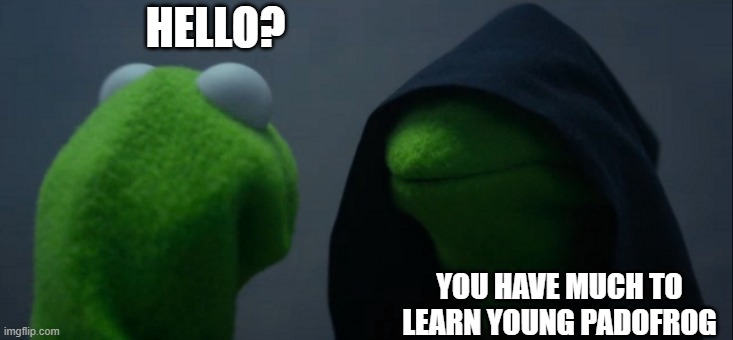 Evil Kermit | HELLO? YOU HAVE MUCH TO LEARN YOUNG PADOFROG | image tagged in memes,evil kermit | made w/ Imgflip meme maker
