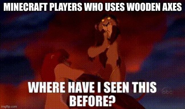 Scar “Where have I seen this before?” | MINECRAFT PLAYERS WHO USES WOODEN AXES | image tagged in scar where have i seen this before | made w/ Imgflip meme maker