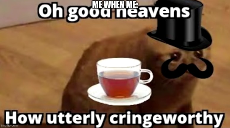 Oh good heavens, How utterly cringeworthy | ME WHEN ME: | image tagged in oh good heavens how utterly cringeworthy | made w/ Imgflip meme maker