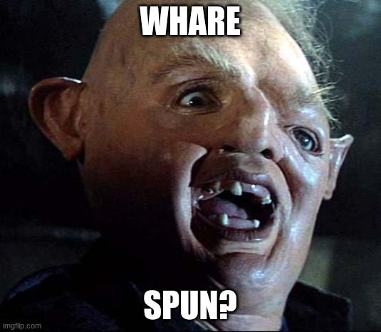 Sloth Goonies | WHARE; SPUN? | image tagged in sloth goonies | made w/ Imgflip meme maker