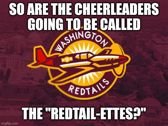 The harassment accused franchise reveals new name on Groundhog Day | SO ARE THE CHEERLEADERS GOING TO BE CALLED; THE "REDTAIL-ETTES?" | image tagged in sports,duh | made w/ Imgflip meme maker