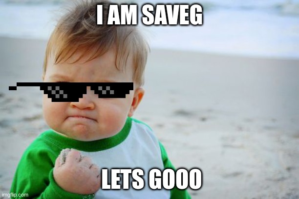 sorry for the cring but hey i mite as well try | I AM SAVEG; LETS GOOO | image tagged in memes,success kid original | made w/ Imgflip meme maker