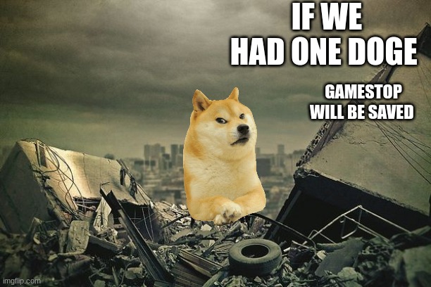 the meme guys goes to gamestop part 6 ending | IF WE HAD ONE DOGE; GAMESTOP WILL BE SAVED | image tagged in funny,memes,gamestop | made w/ Imgflip meme maker