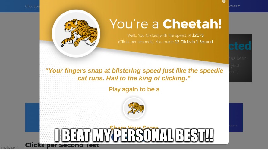 12 CPS | I BEAT MY PERSONAL BEST!! | image tagged in if you downvote this then ur a simp | made w/ Imgflip meme maker