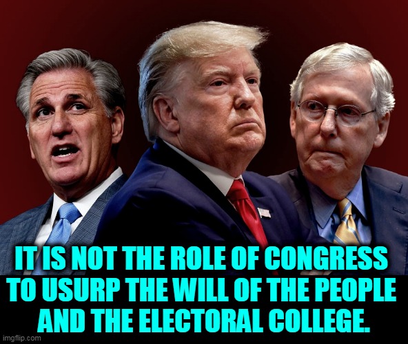 This coup failed. What about the next one? | IT IS NOT THE ROLE OF CONGRESS 

TO USURP THE WILL OF THE PEOPLE 
AND THE ELECTORAL COLLEGE. | image tagged in mccarthy trump mcconnell evil bad for america,trump,coup,kevin,dumb and dumber | made w/ Imgflip meme maker