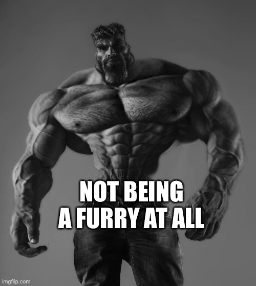 GigaChad | NOT BEING A FURRY AT ALL | image tagged in gigachad | made w/ Imgflip meme maker