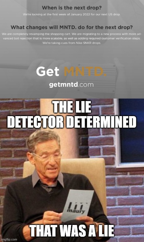 THE LIE DETECTOR DETERMINED; THAT WAS A LIE | image tagged in memes,maury lie detector | made w/ Imgflip meme maker