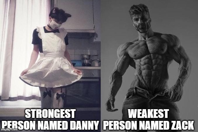 mod note:shutup donald | STRONGEST PERSON NAMED DANNY; WEAKEST PERSON NAMED ZACK | image tagged in strongest fan vs weakest fan | made w/ Imgflip meme maker
