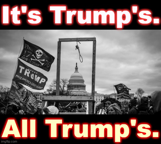 Republicans always run like scalded cats from responsibility for their own actions. But we know better. | It's Trump's. All Trump's. | image tagged in capitol hill riot gallows,trump,riot,guilt,responsibility | made w/ Imgflip meme maker