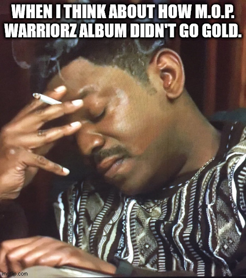 M.O.P. Warriorz Album | WHEN I THINK ABOUT HOW M.O.P. WARRIORZ ALBUM DIDN'T GO GOLD. | image tagged in mekhi phifer | made w/ Imgflip meme maker