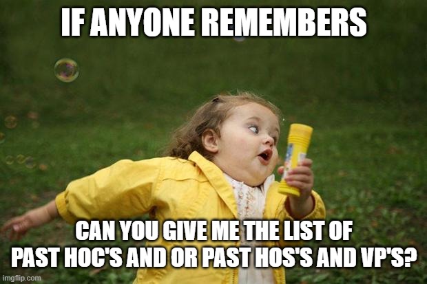 for the website | IF ANYONE REMEMBERS; CAN YOU GIVE ME THE LIST OF PAST HOC'S AND OR PAST HOS'S AND VP'S? | image tagged in girl running | made w/ Imgflip meme maker