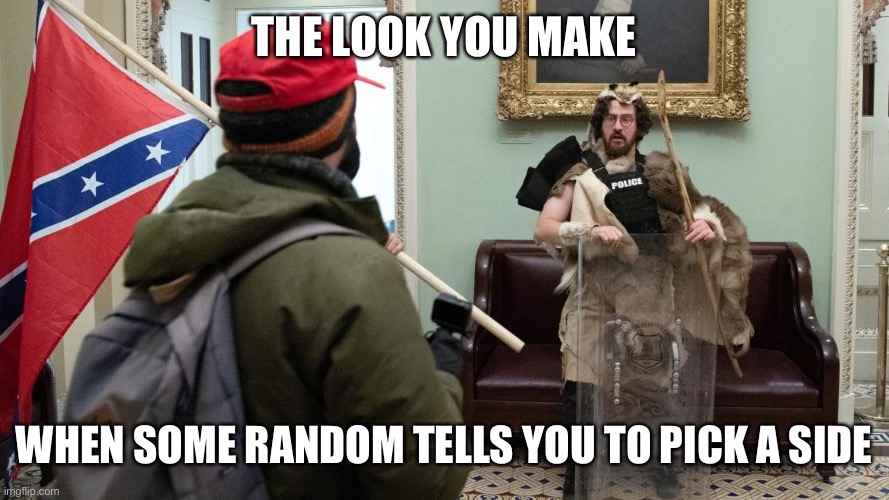 THE LOOK YOU MAKE; WHEN SOME RANDOM TELLS YOU TO PICK A SIDE | made w/ Imgflip meme maker