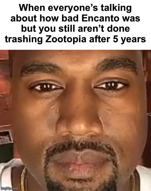 Gosh that movie SUCKKKED. | When everyone’s talking about how bad Encanto was but you still aren’t done trashing Zootopia after 5 years | image tagged in kanye west stare | made w/ Imgflip meme maker